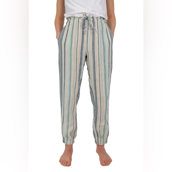 beachlunchlounge Women’s Striped Joggers in Blue and Cream - Picture 1 of 7